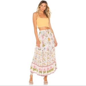 Spell Floral Maxi Skirt in White and Pink